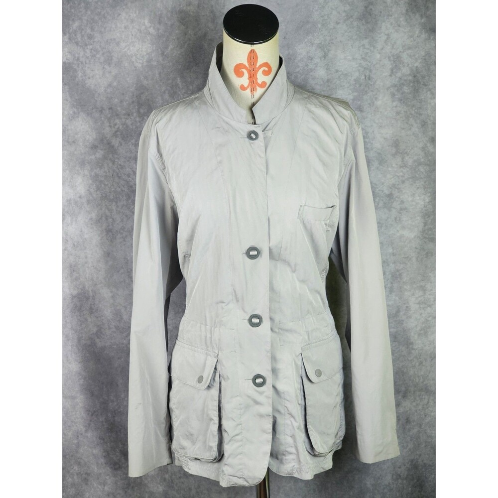 Orvis Windbreaker Jacket Womens XL Gray Lightweight Zip Pockets Nylon Blend